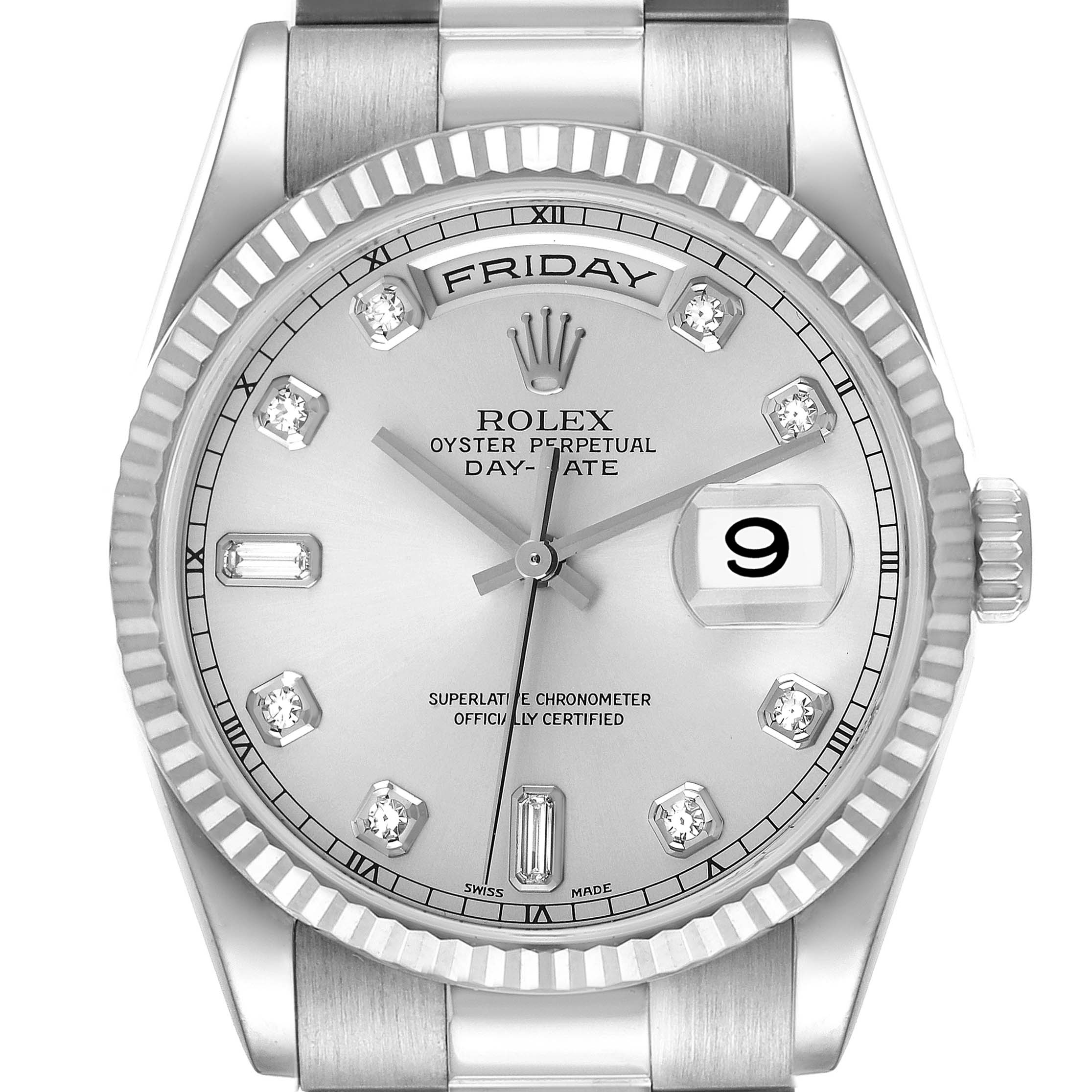 Rolex President Day-Date White Gold Diamond Dial Mens Watch 118239