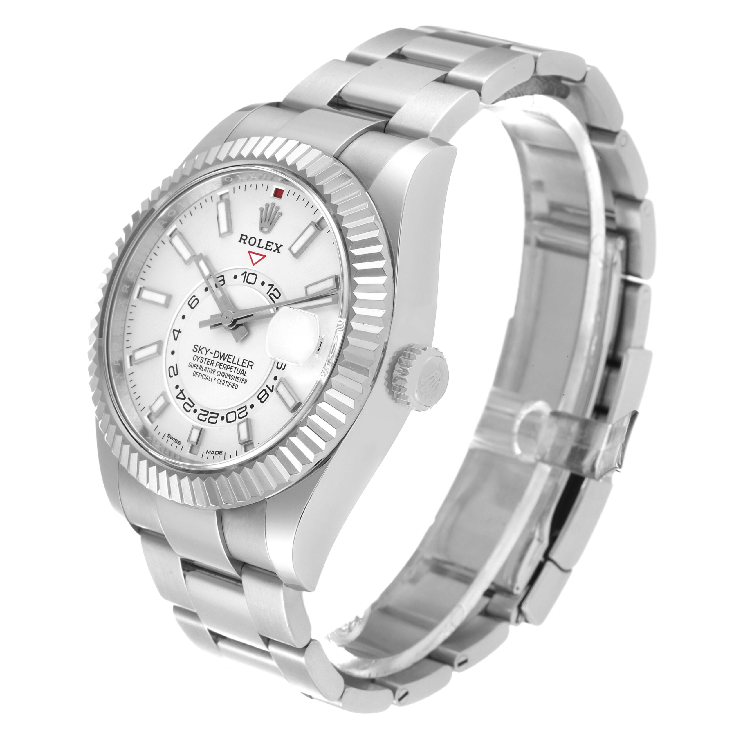 Rolex Sky-Dweller Silver Dial Steel White Gold Mens Watch 326934 Unworn