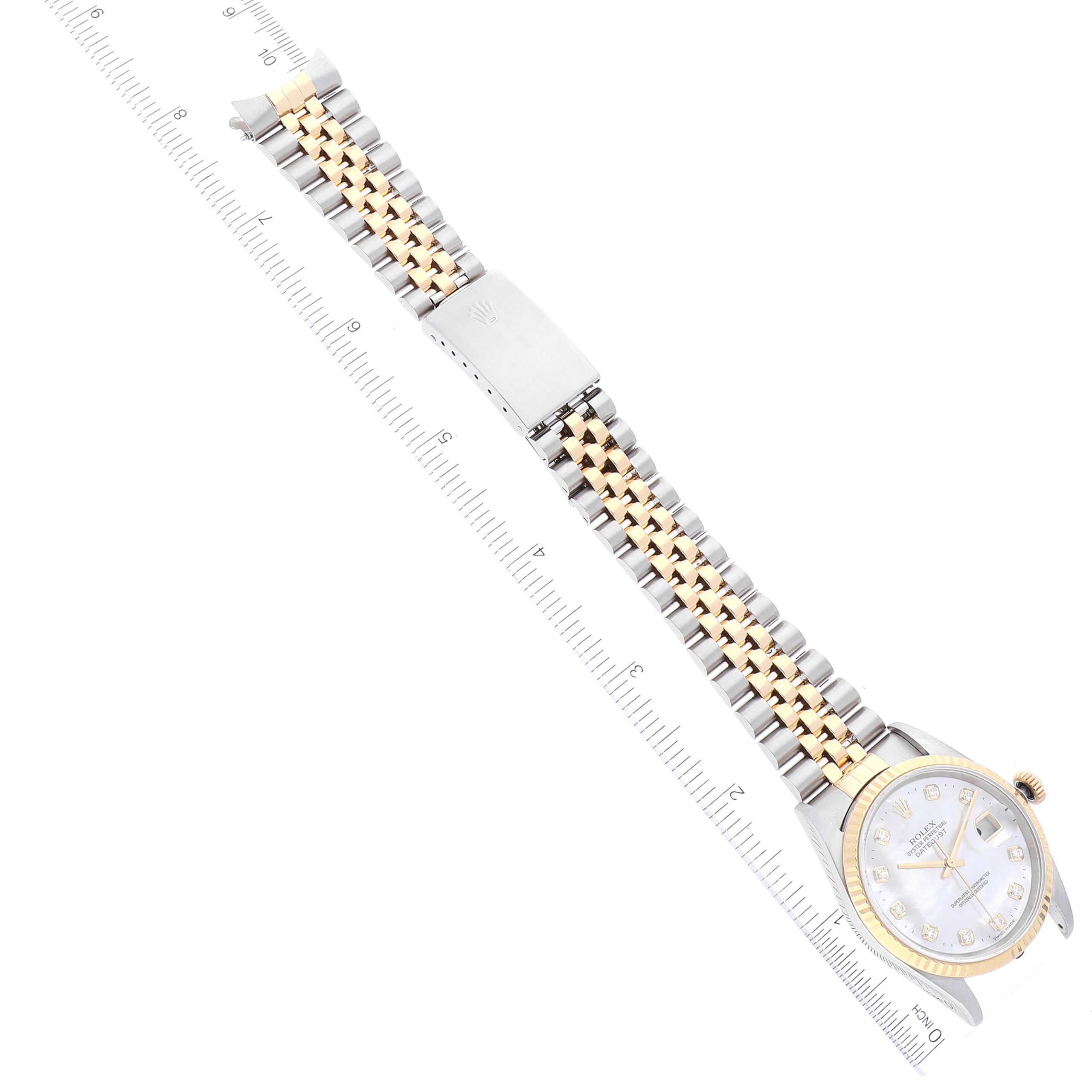 Rolex Datejust Steel Yellow Gold Mother of Pearl Diamond Dial Mens Watch 16233