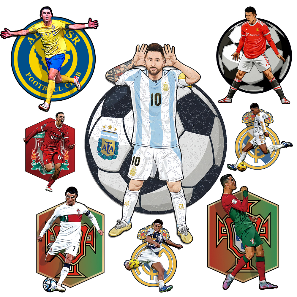 Rio Messi,Cristiano Ronaldo,Bellingham,Alcántara-Football Stars Wooden Puzzle