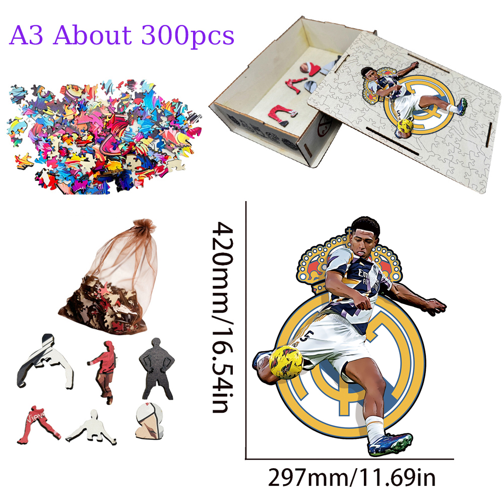 Rio Messi,Cristiano Ronaldo,Bellingham,Alcántara-Football Stars Wooden Puzzle