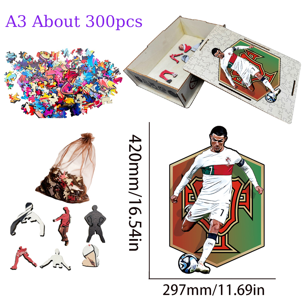Rio Messi,Cristiano Ronaldo,Bellingham,Alcántara-Football Stars Wooden Puzzle