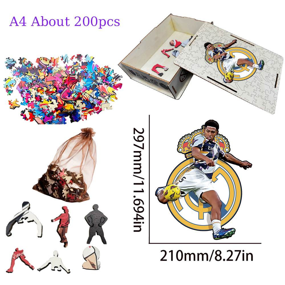 Rio Messi,Cristiano Ronaldo,Bellingham,Alcántara-Football Stars Wooden Puzzle