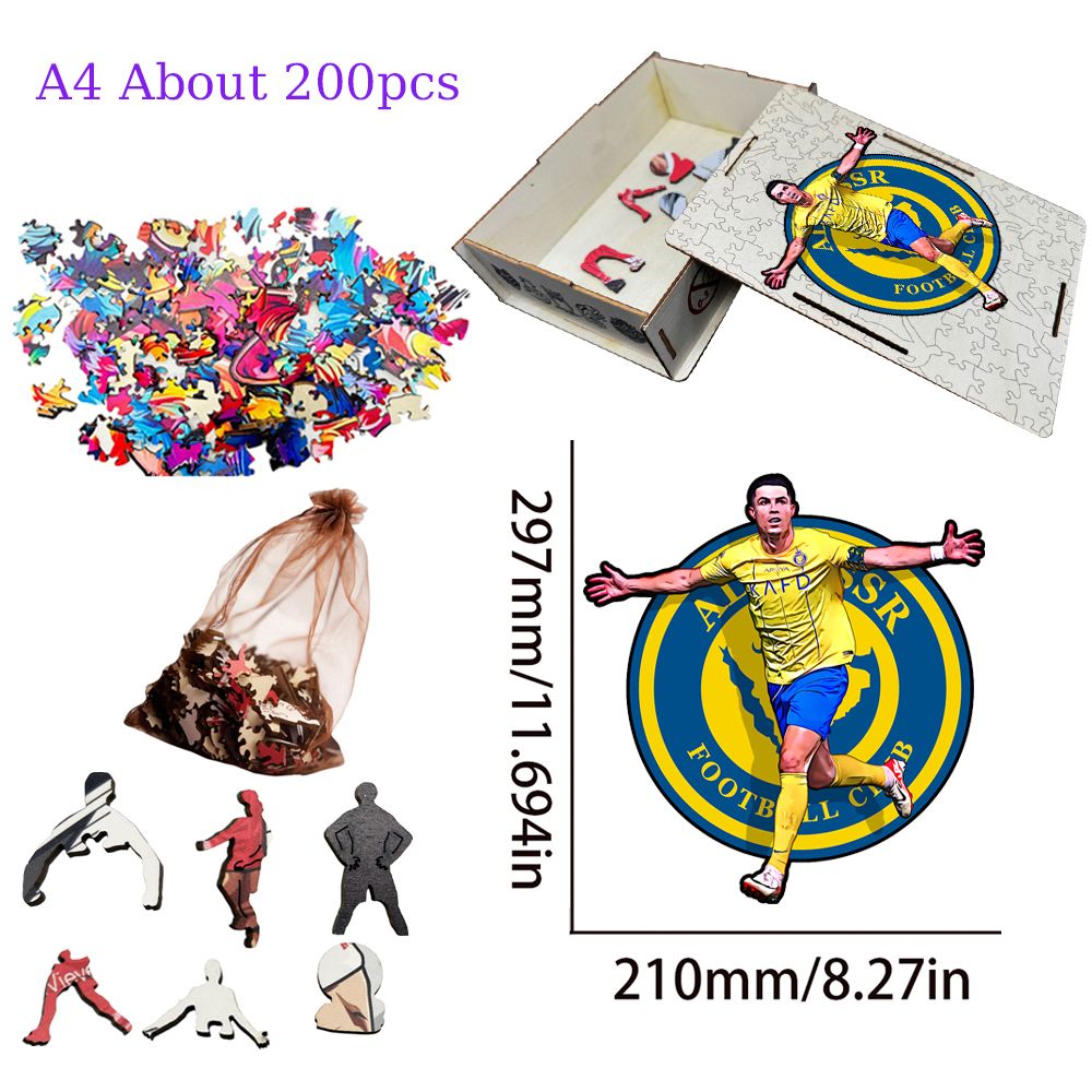 Rio Messi,Cristiano Ronaldo,Bellingham,Alcántara-Football Stars Wooden Puzzle