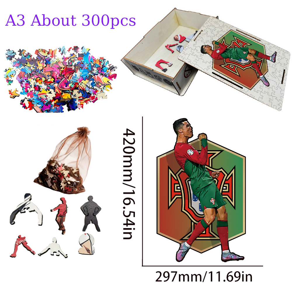 Rio Messi,Cristiano Ronaldo,Bellingham,Alcántara-Football Stars Wooden Puzzle
