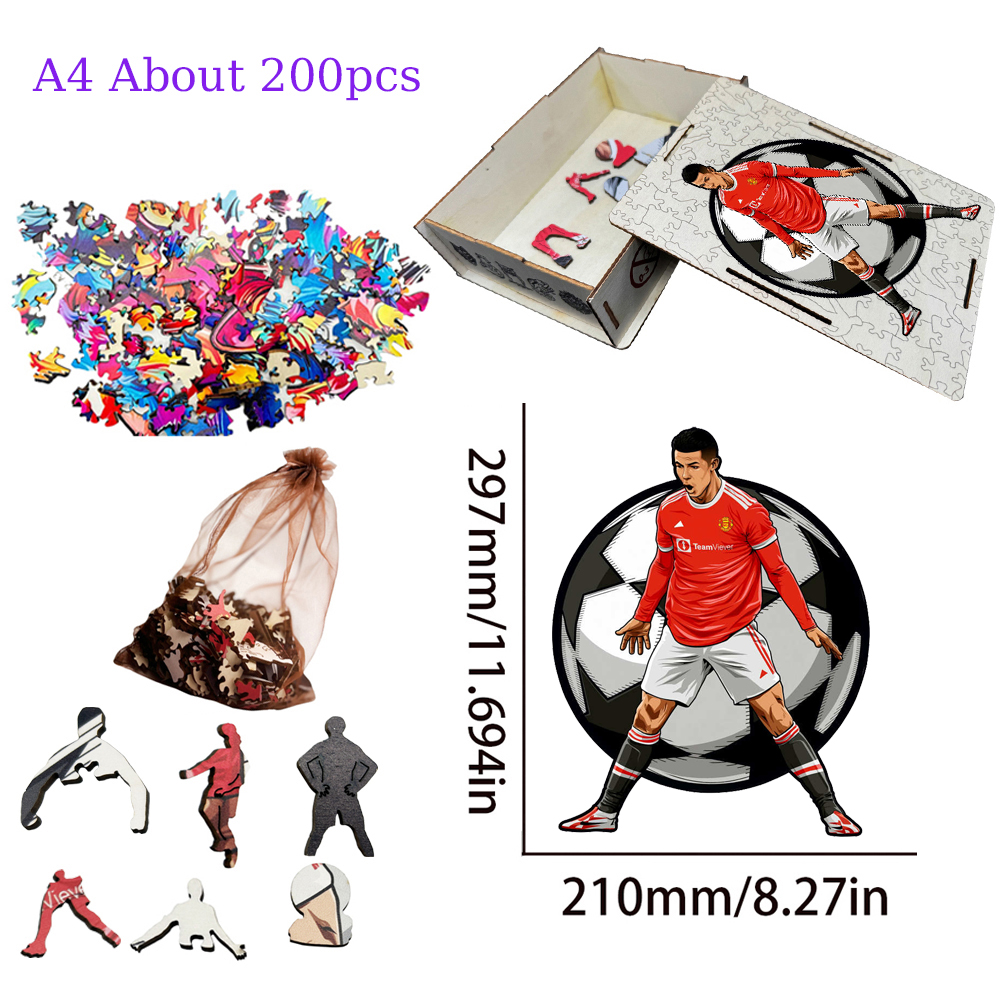 Rio Messi,Cristiano Ronaldo,Bellingham,Alcántara-Football Stars Wooden Puzzle