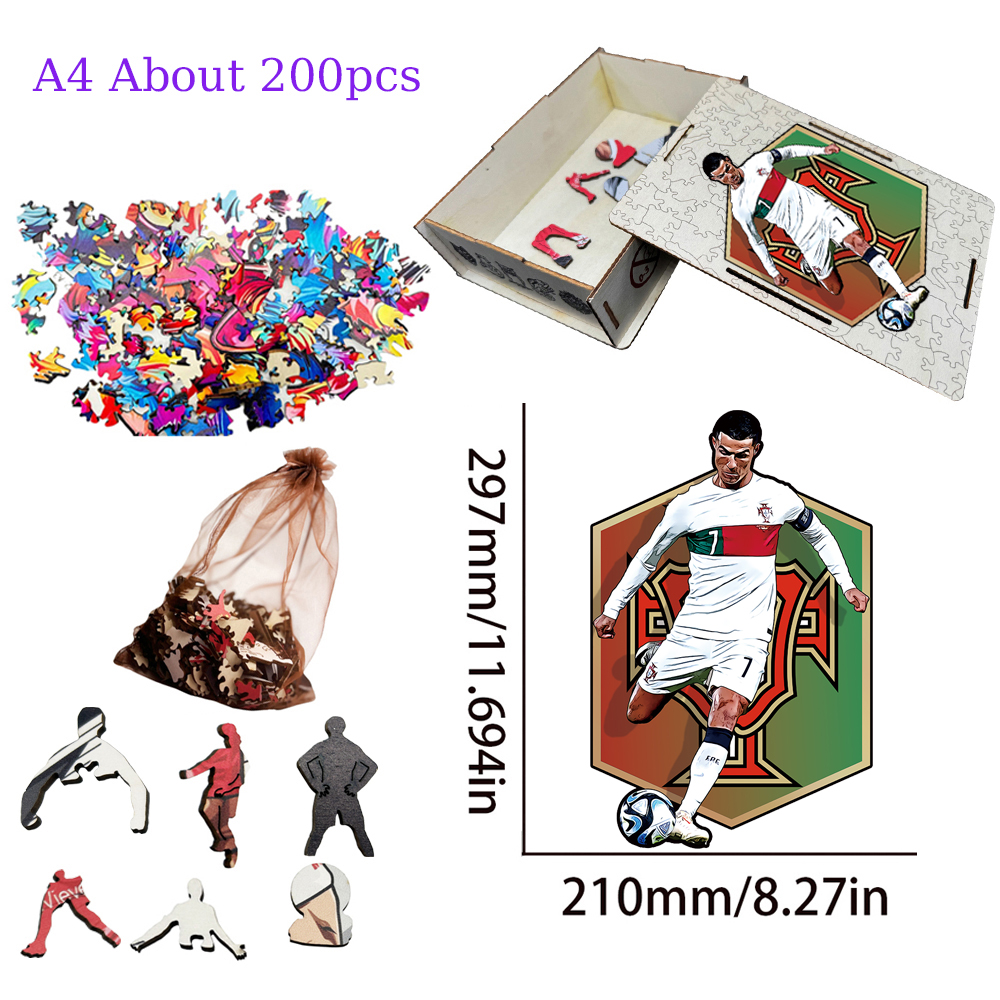 Rio Messi,Cristiano Ronaldo,Bellingham,Alcántara-Football Stars Wooden Puzzle