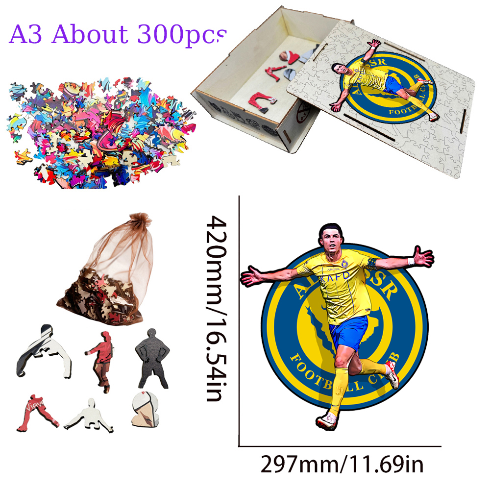 Rio Messi,Cristiano Ronaldo,Bellingham,Alcántara-Football Stars Wooden Puzzle
