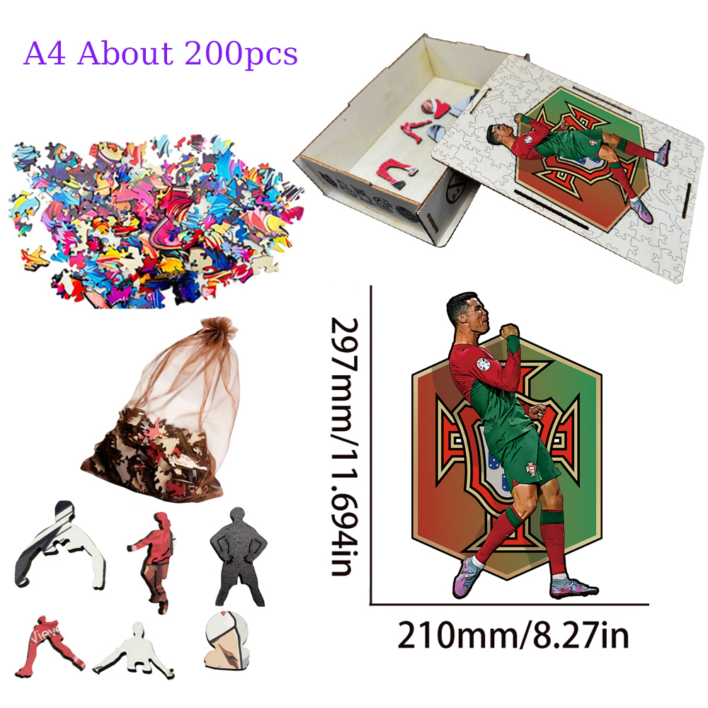 Rio Messi,Cristiano Ronaldo,Bellingham,Alcántara-Football Stars Wooden Puzzle