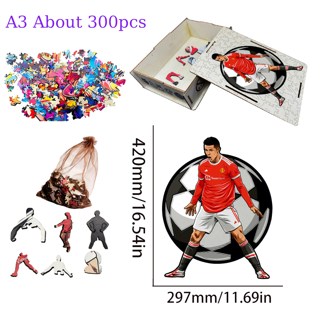 Rio Messi,Cristiano Ronaldo,Bellingham,Alcántara-Football Stars Wooden Puzzle