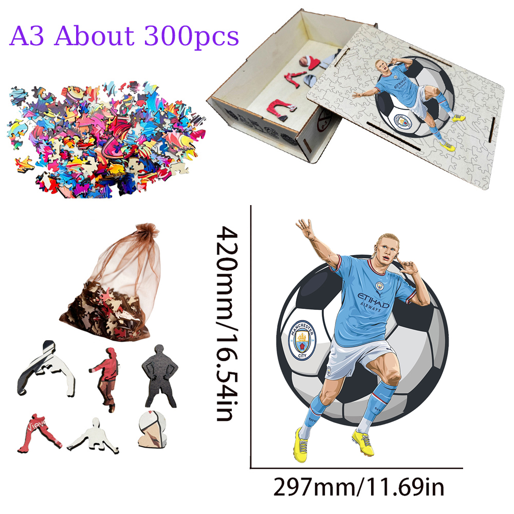 Erling Haaland，Cristiano Ronaldo，Aubameyang-Football Stars Wooden Puzzle