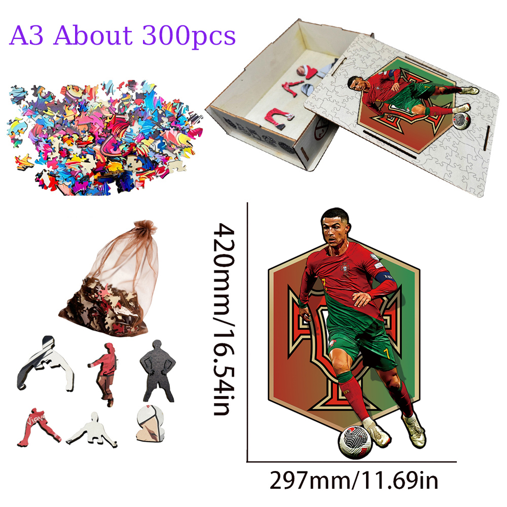 Erling Haaland，Cristiano Ronaldo，Aubameyang-Football Stars Wooden Puzzle