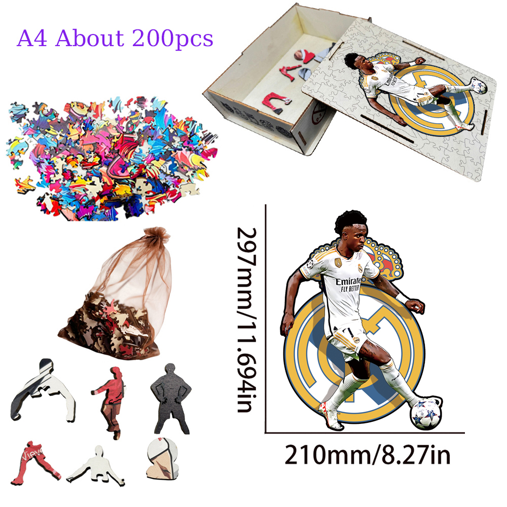 Zlatan Ibrahimović,Vinícius Júnior,Andrés Iniesta,Eusébio da Silva Ferreira,Reece James-Football Stars Wooden Puzzle