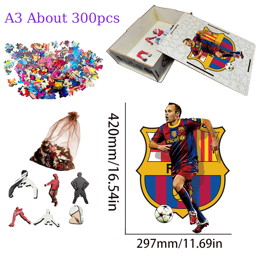 Zlatan Ibrahimović,Vinícius Júnior,Andrés Iniesta,Eusébio da Silva Ferreira,Reece James-Football Stars Wooden Puzzle