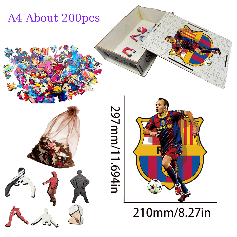 Zlatan Ibrahimović,Vinícius Júnior,Andrés Iniesta,Eusébio da Silva Ferreira,Reece James-Football Stars Wooden Puzzle