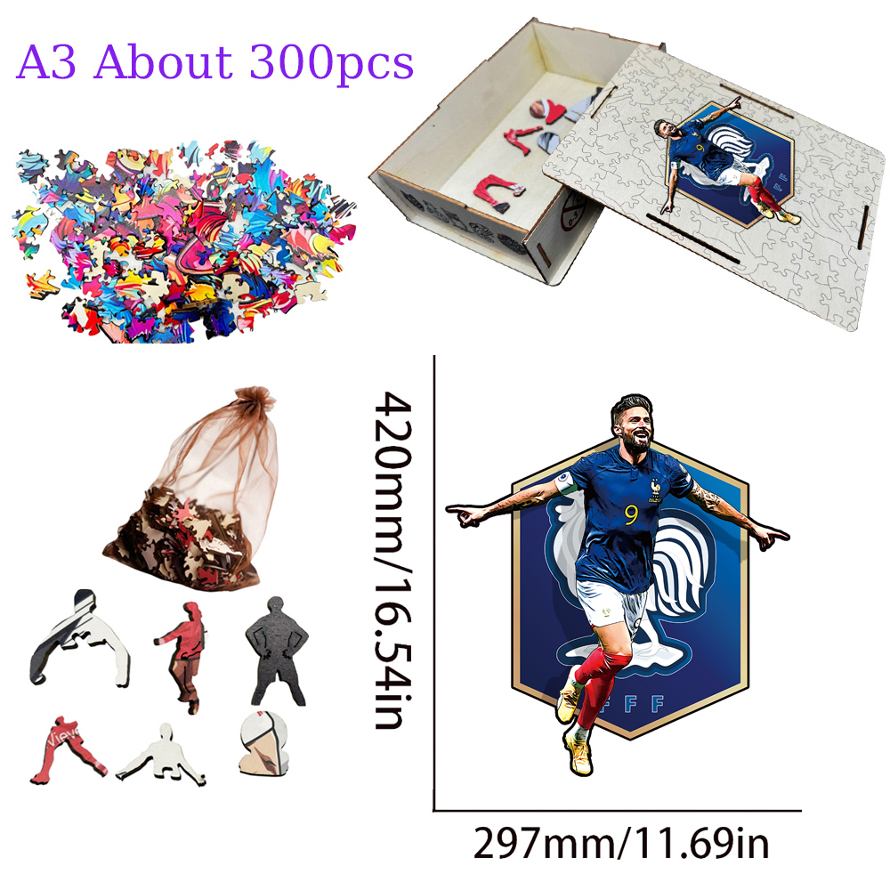 Hugo Lloris,Olivier Giroud,Kevin De Bruyne-Football Stars Wooden Puzzle