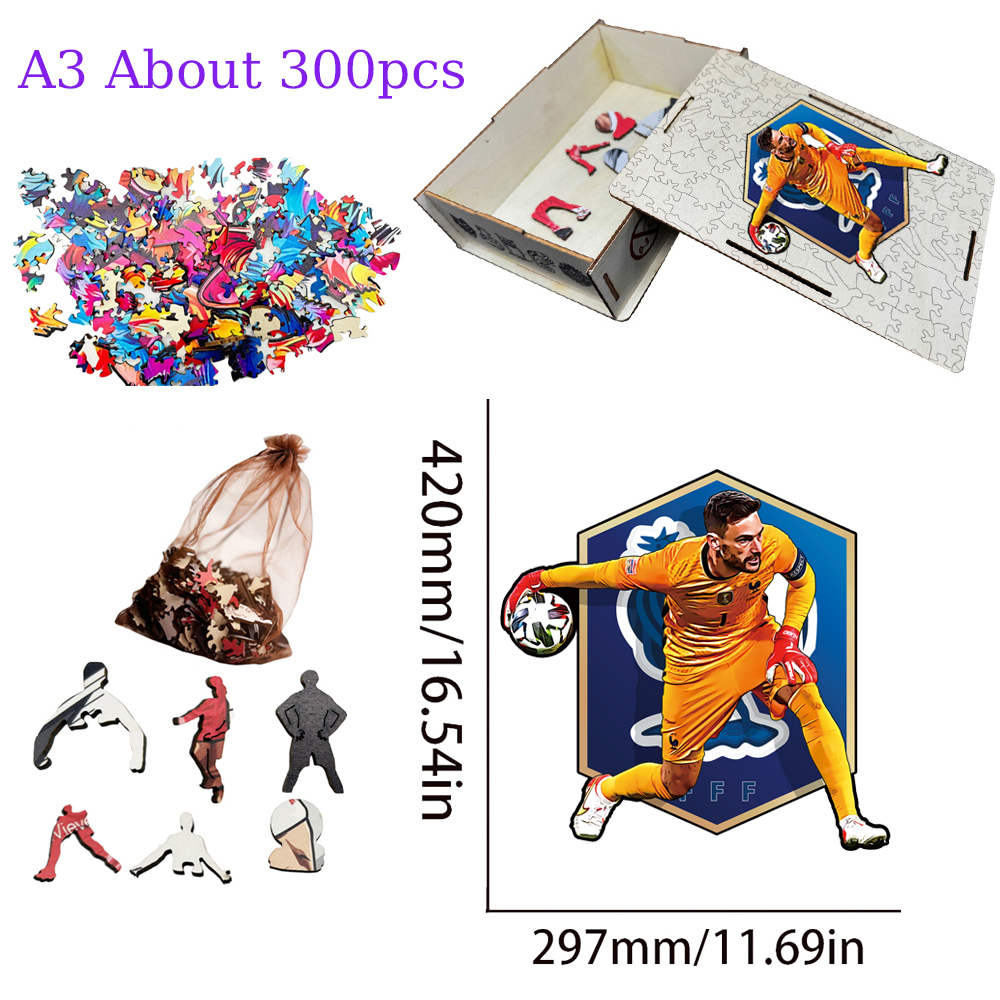 Hugo Lloris,Olivier Giroud,Kevin De Bruyne-Football Stars Wooden Puzzle
