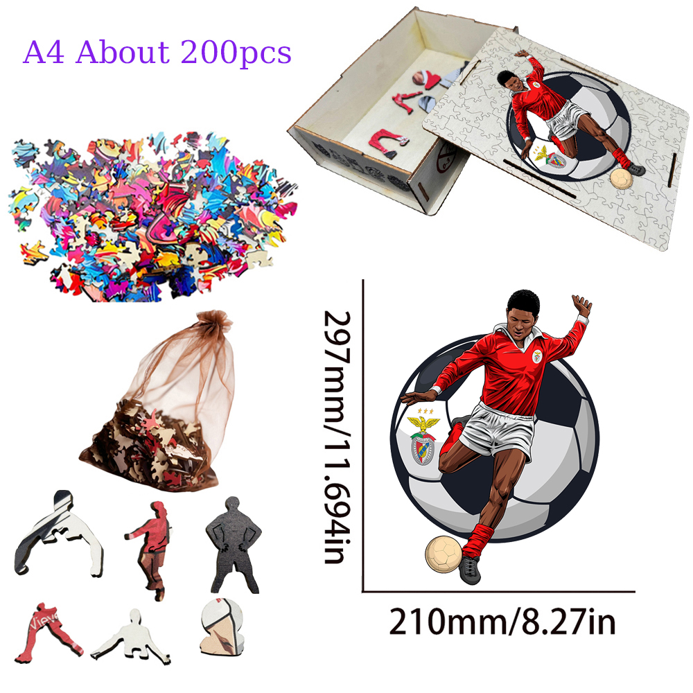 Zlatan Ibrahimović,Vinícius Júnior,Andrés Iniesta,Eusébio da Silva Ferreira,Reece James-Football Stars Wooden Puzzle