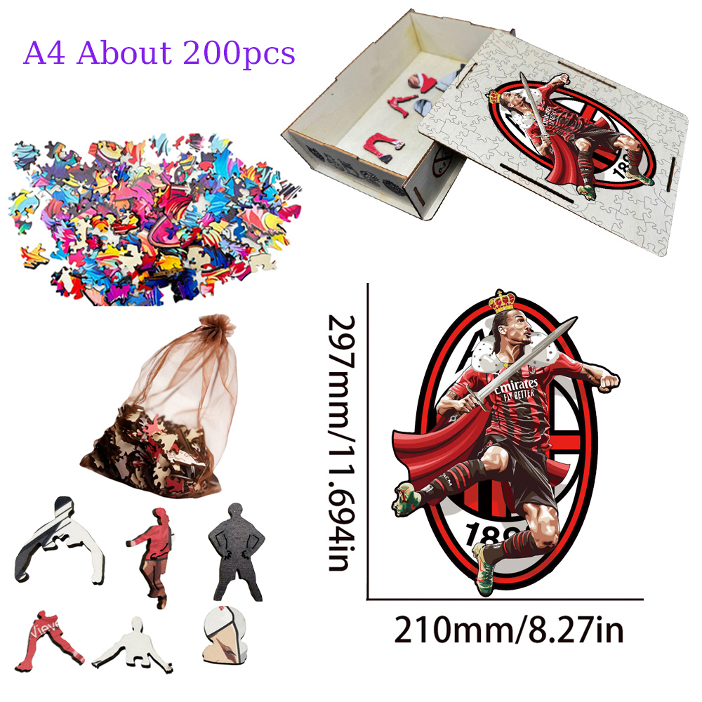 Zlatan Ibrahimović,Vinícius Júnior,Andrés Iniesta,Eusébio da Silva Ferreira,Reece James-Football Stars Wooden Puzzle