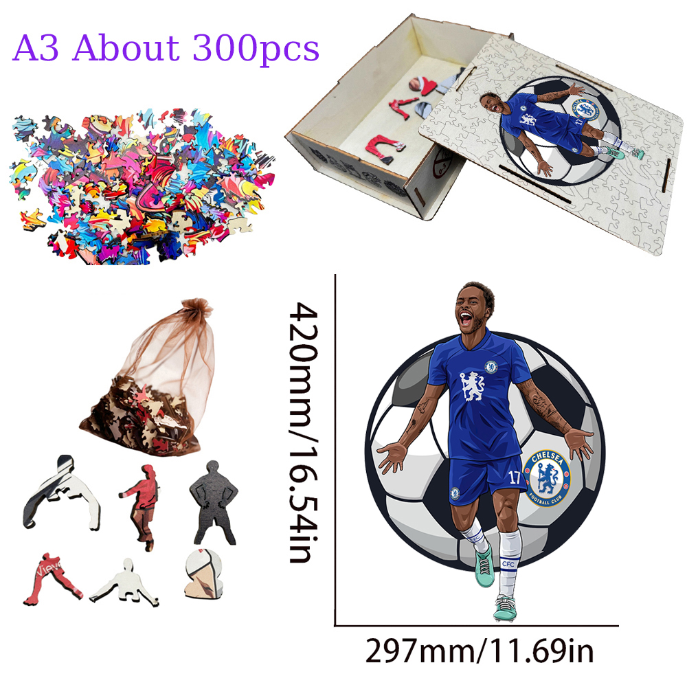 Zinedine Zidane,Gabriel Jesus,Dominik Szoboszlai ,Nicolas Jackson,Nicolas Jackson-Football Stars Wooden Puzzle