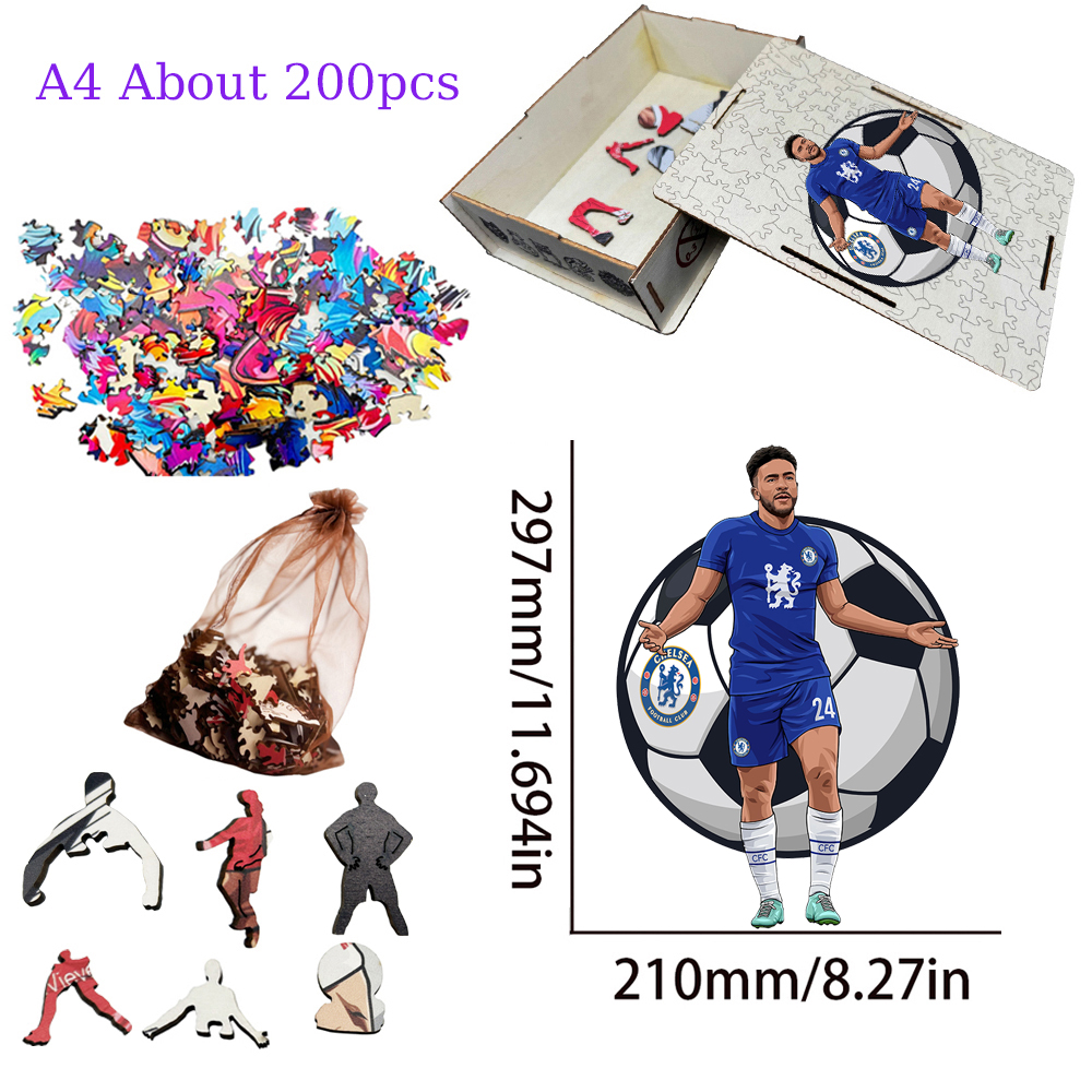 Zlatan Ibrahimović,Vinícius Júnior,Andrés Iniesta,Eusébio da Silva Ferreira,Reece James-Football Stars Wooden Puzzle