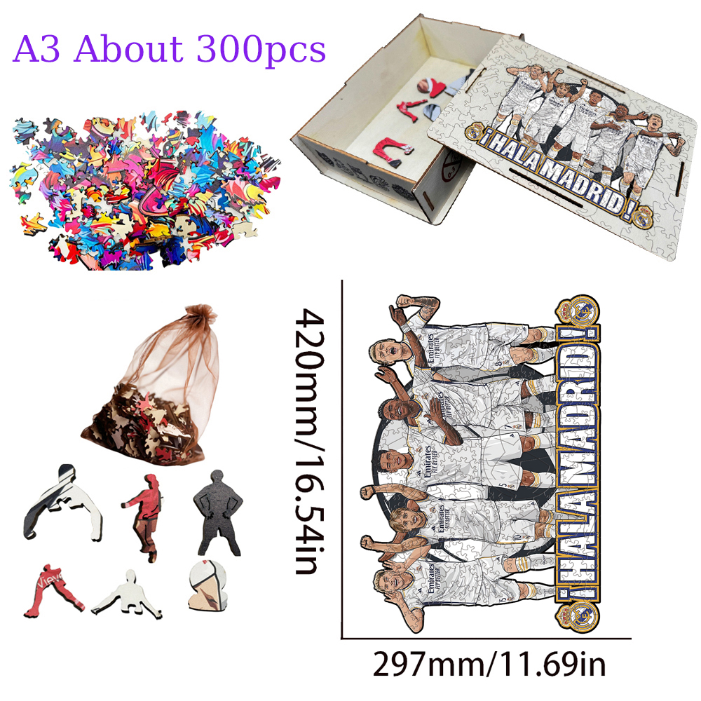 Ángel Di María，Real Madrid CF，Vinícius Júnior，Jude Bellingham-Football Stars Wooden Puzzle