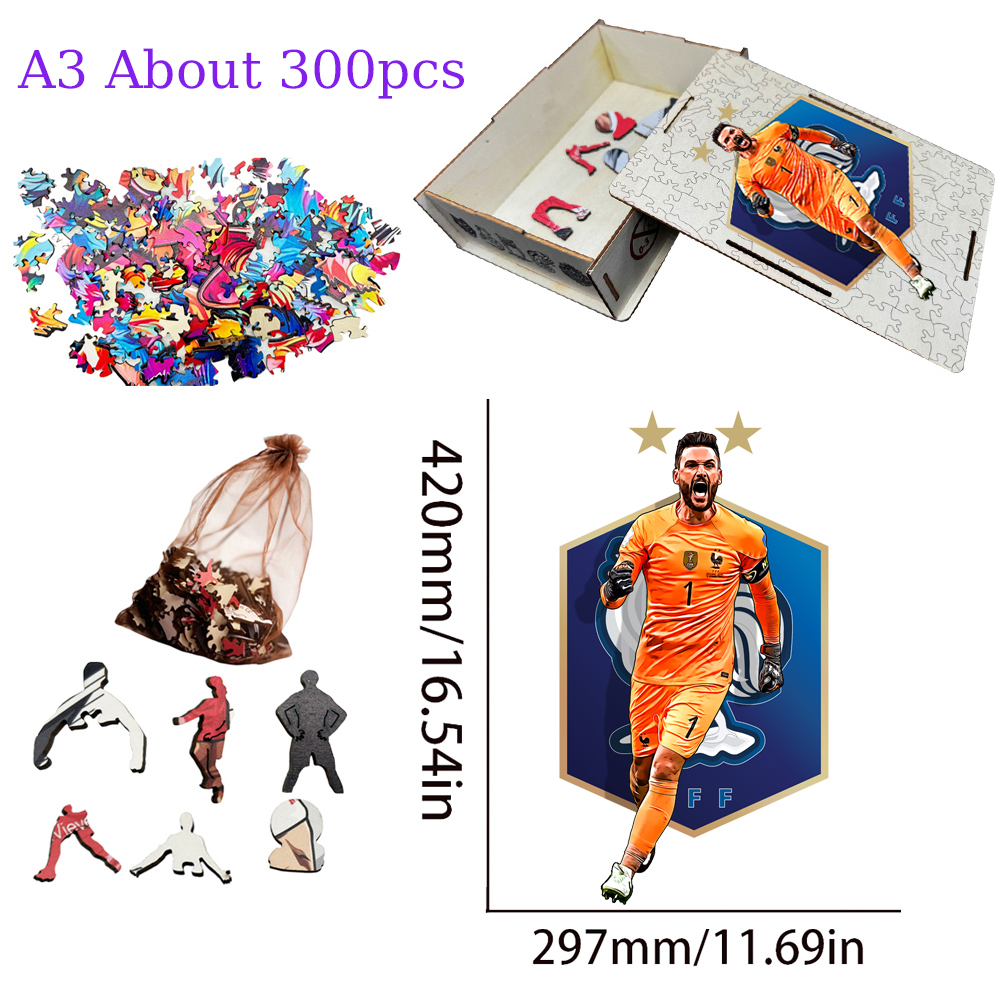 Hugo Lloris,Olivier Giroud,Kevin De Bruyne-Football Stars Wooden Puzzle