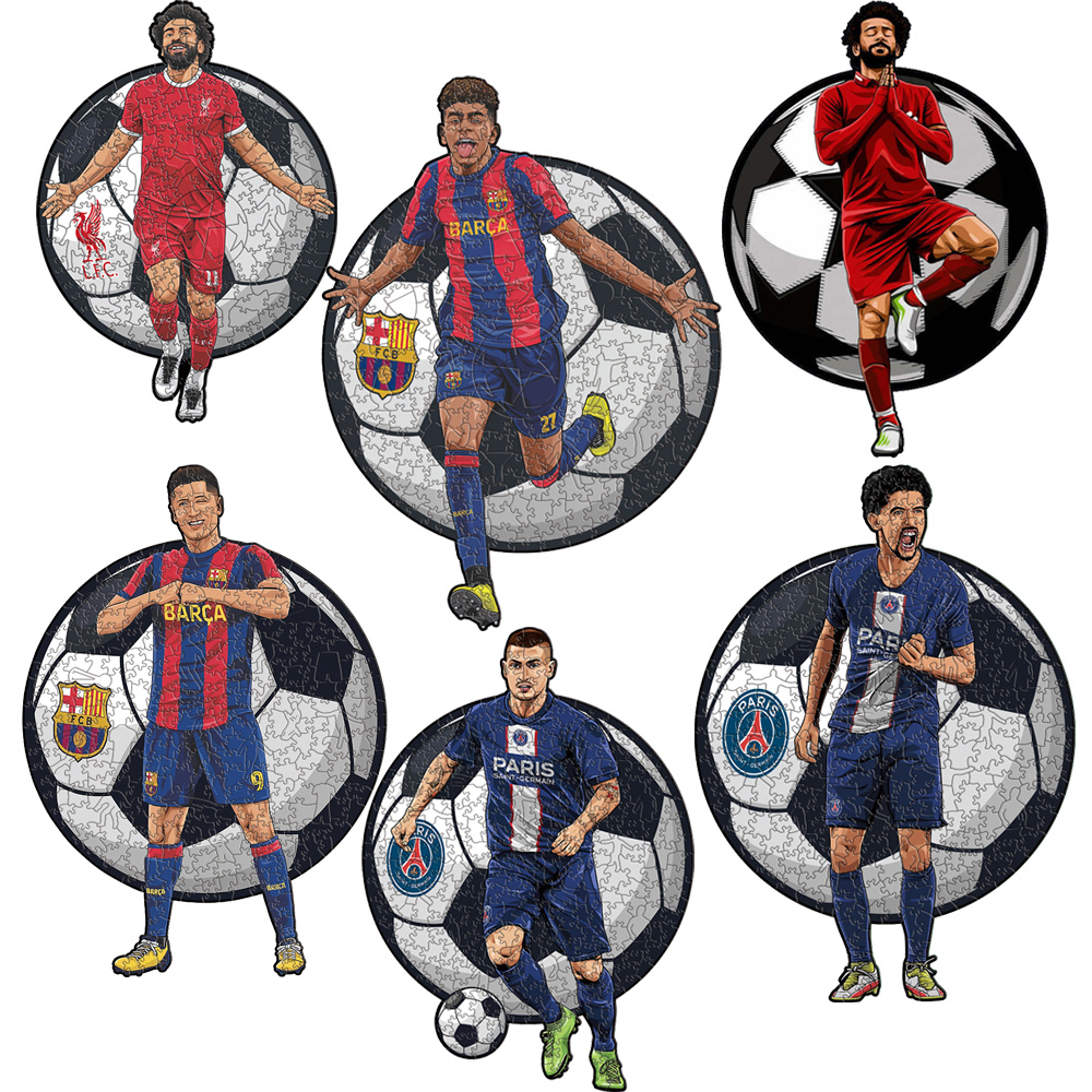 Lamine Yamal,Robert Lewandowski,Mohamed Salah-Football Stars Wooden Puzzle