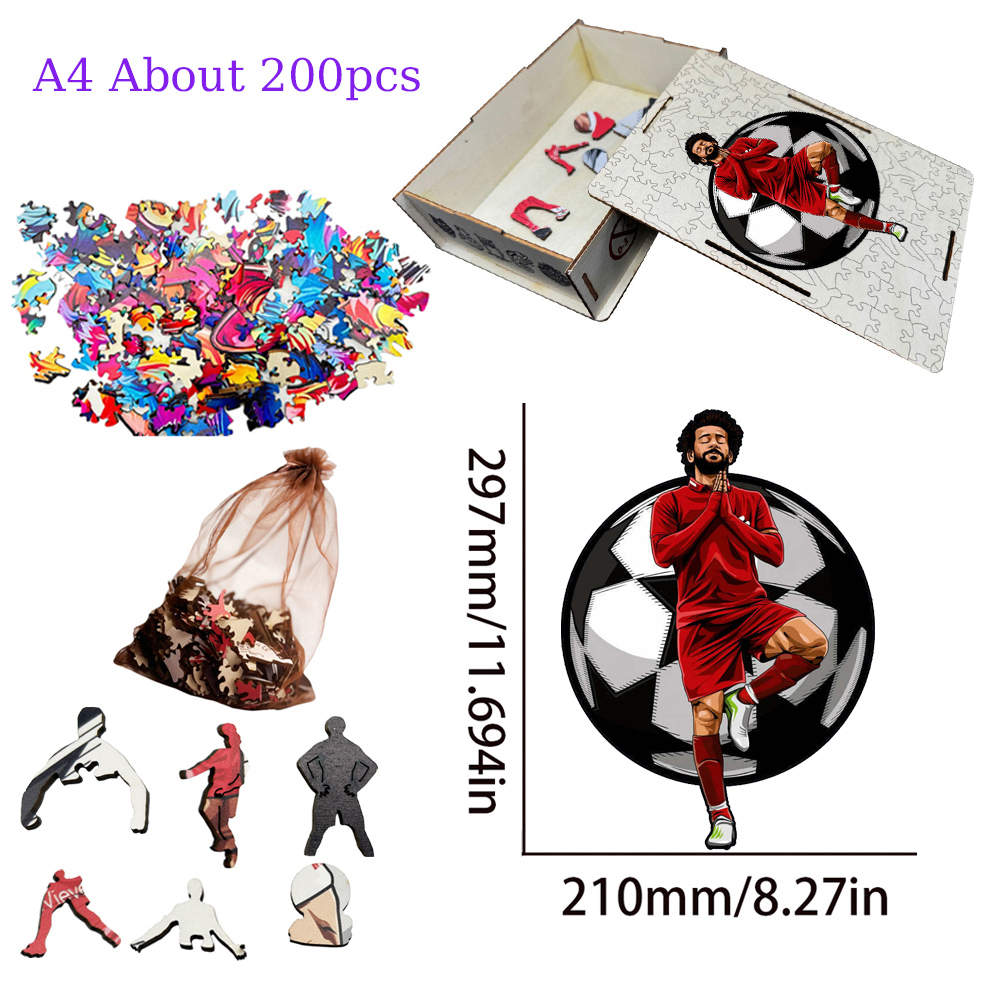 Lamine Yamal,Robert Lewandowski,Mohamed Salah-Football Stars Wooden Puzzle