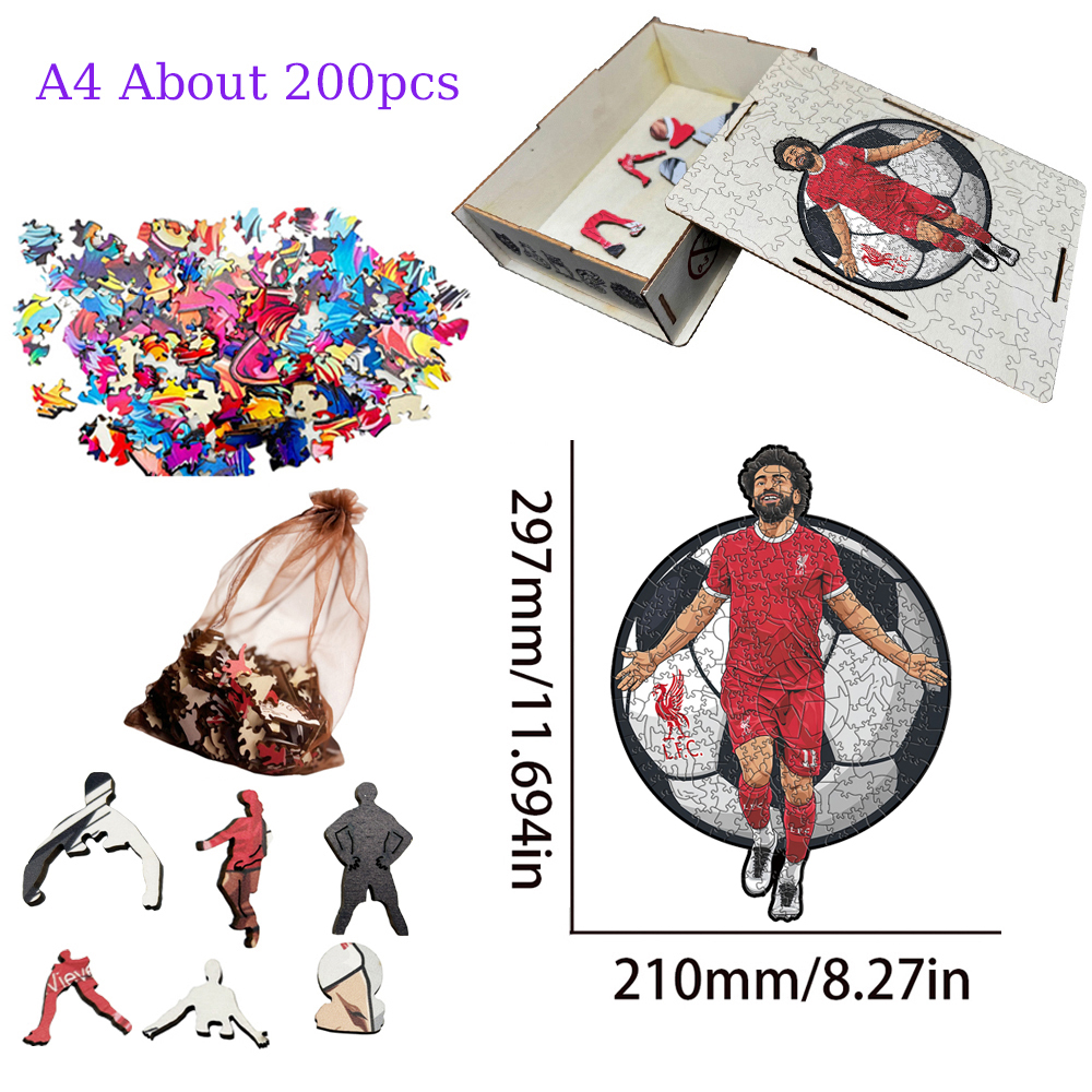 Lamine Yamal,Robert Lewandowski,Mohamed Salah-Football Stars Wooden Puzzle