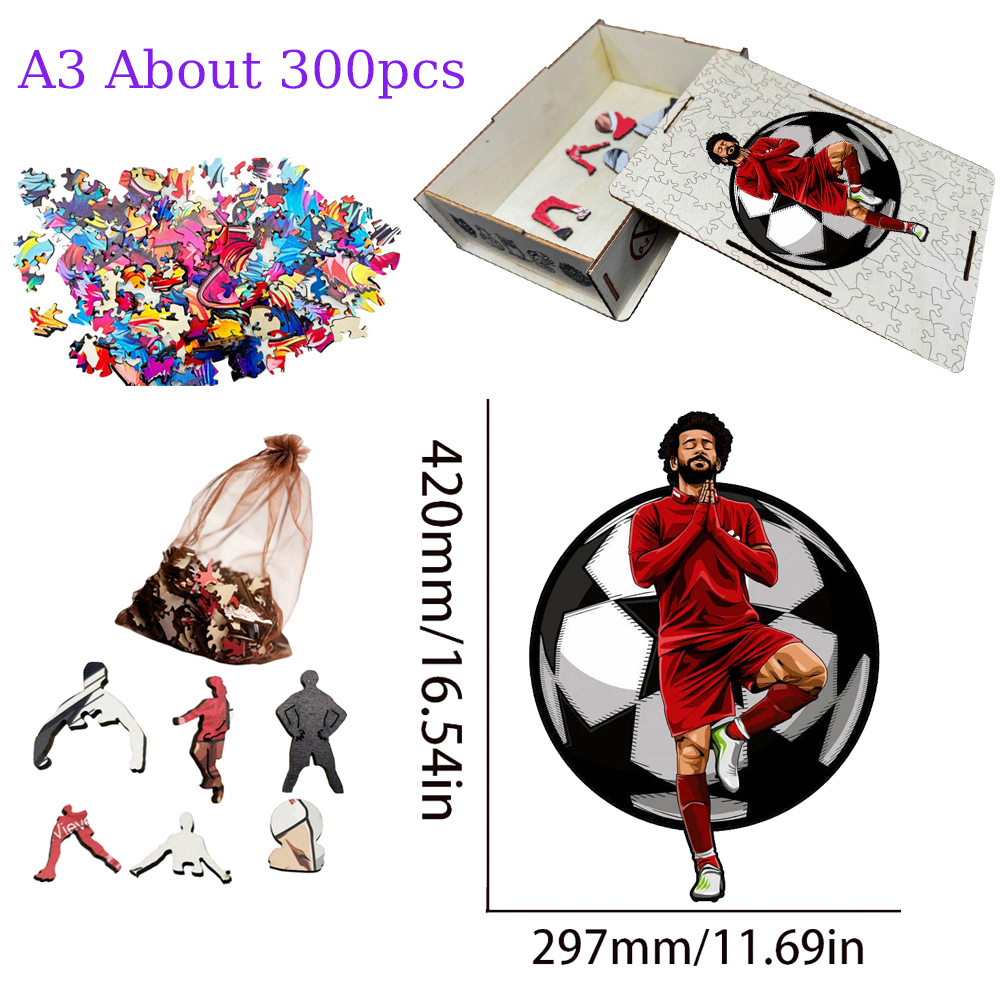 Lamine Yamal,Robert Lewandowski,Mohamed Salah-Football Stars Wooden Puzzle