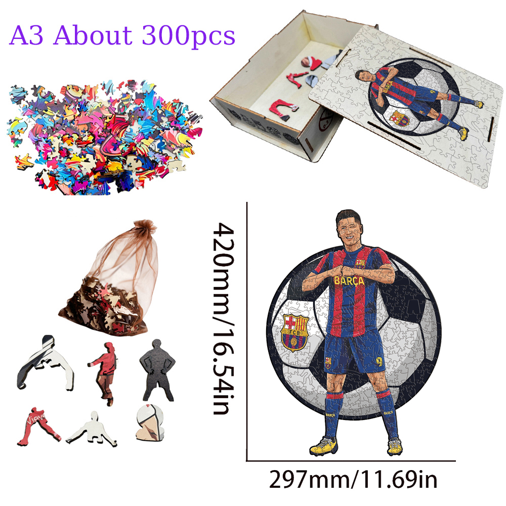 Lamine Yamal,Robert Lewandowski,Mohamed Salah-Football Stars Wooden Puzzle