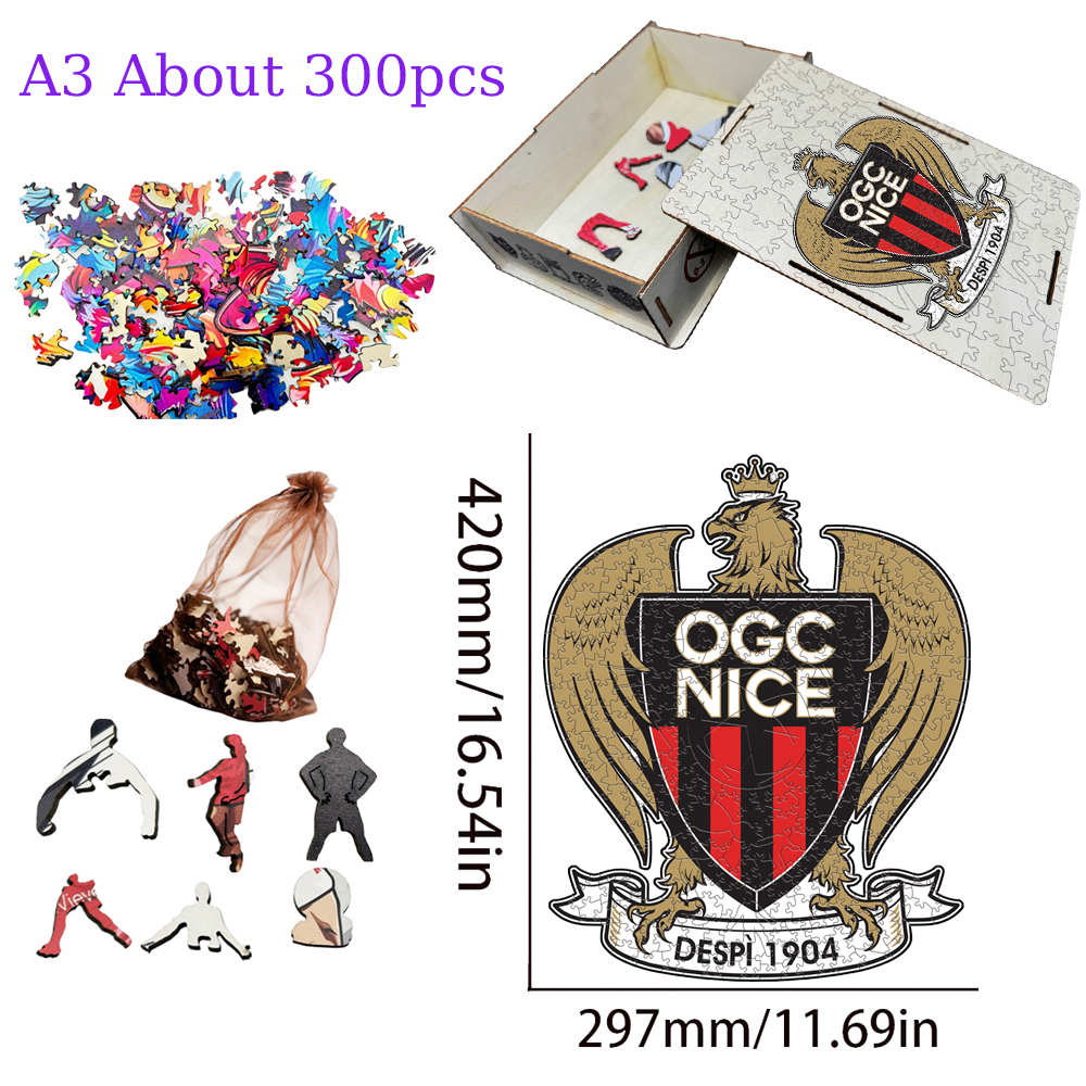 SCO Angers,Le Havre AC,Olympique de Marseille,Montpellier Hérault Sport Club,OGC Nice--Football Club Wooden Puzzle