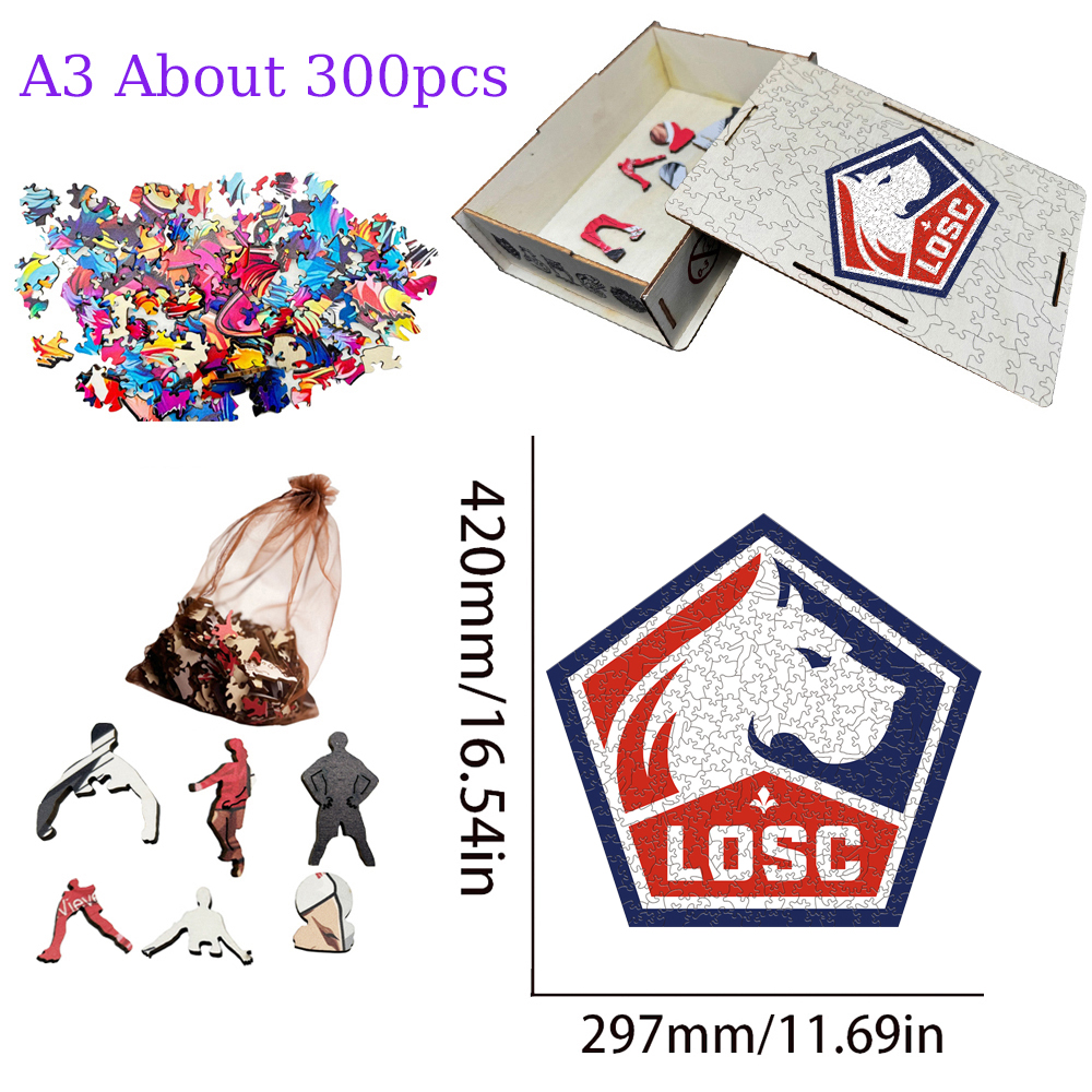 Olympique Lyonnais,Stade Brestois 29,Girondins de Bordeaux,LOSC Lille,Stade Rennais Football Club--Football Club Wooden Puzzle