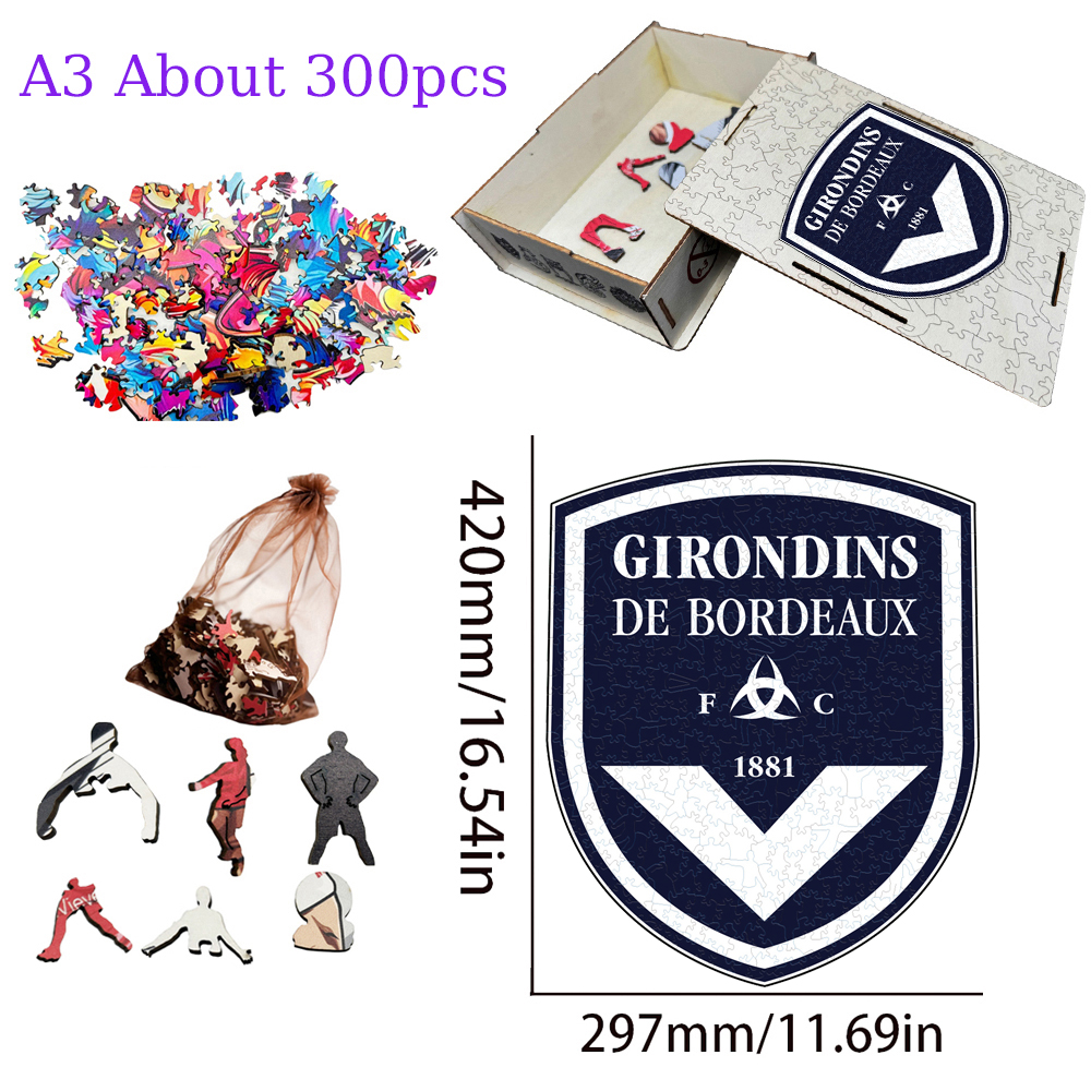 Olympique Lyonnais,Stade Brestois 29,Girondins de Bordeaux,LOSC Lille,Stade Rennais Football Club--Football Club Wooden Puzzle