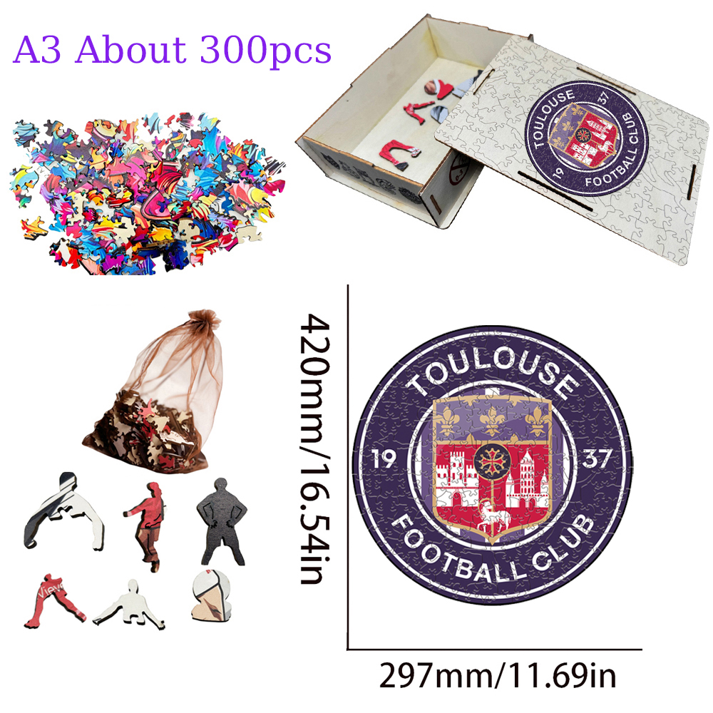 FRANCE,A.J.AUXERRE,ASSE,TOULOUSE FOOTBALL CLUB,Toulon FC--Football Club Wooden Puzzle