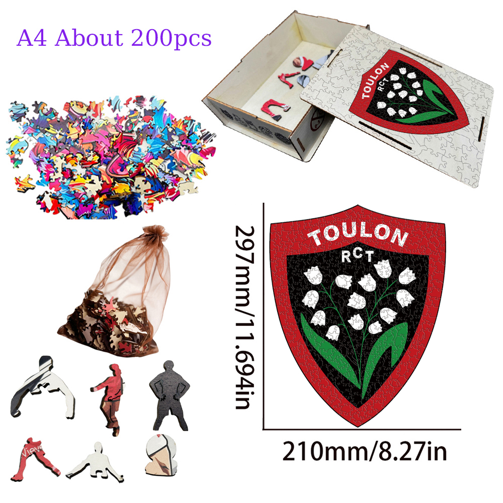 FRANCE,A.J.AUXERRE,ASSE,TOULOUSE FOOTBALL CLUB,Toulon FC--Football Club Wooden Puzzle