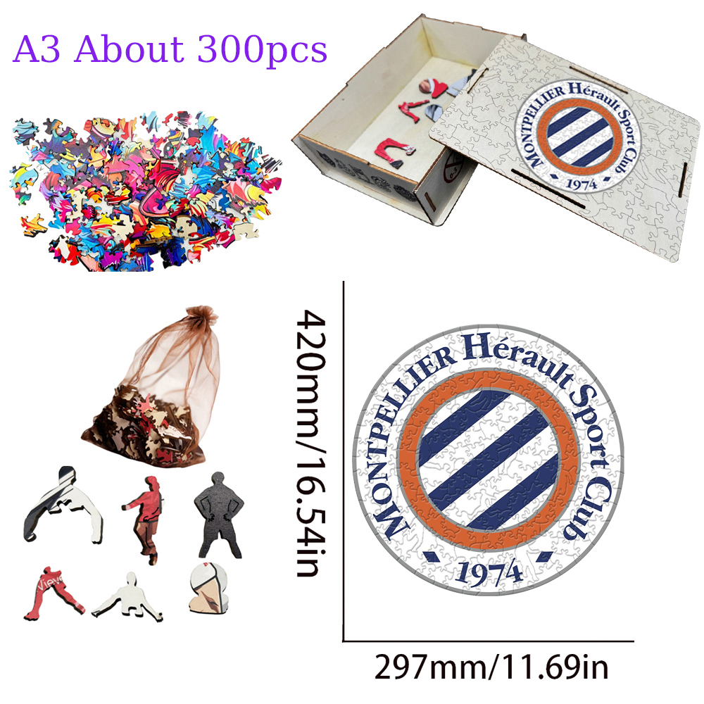 SCO Angers,Le Havre AC,Olympique de Marseille,Montpellier Hérault Sport Club,OGC Nice--Football Club Wooden Puzzle