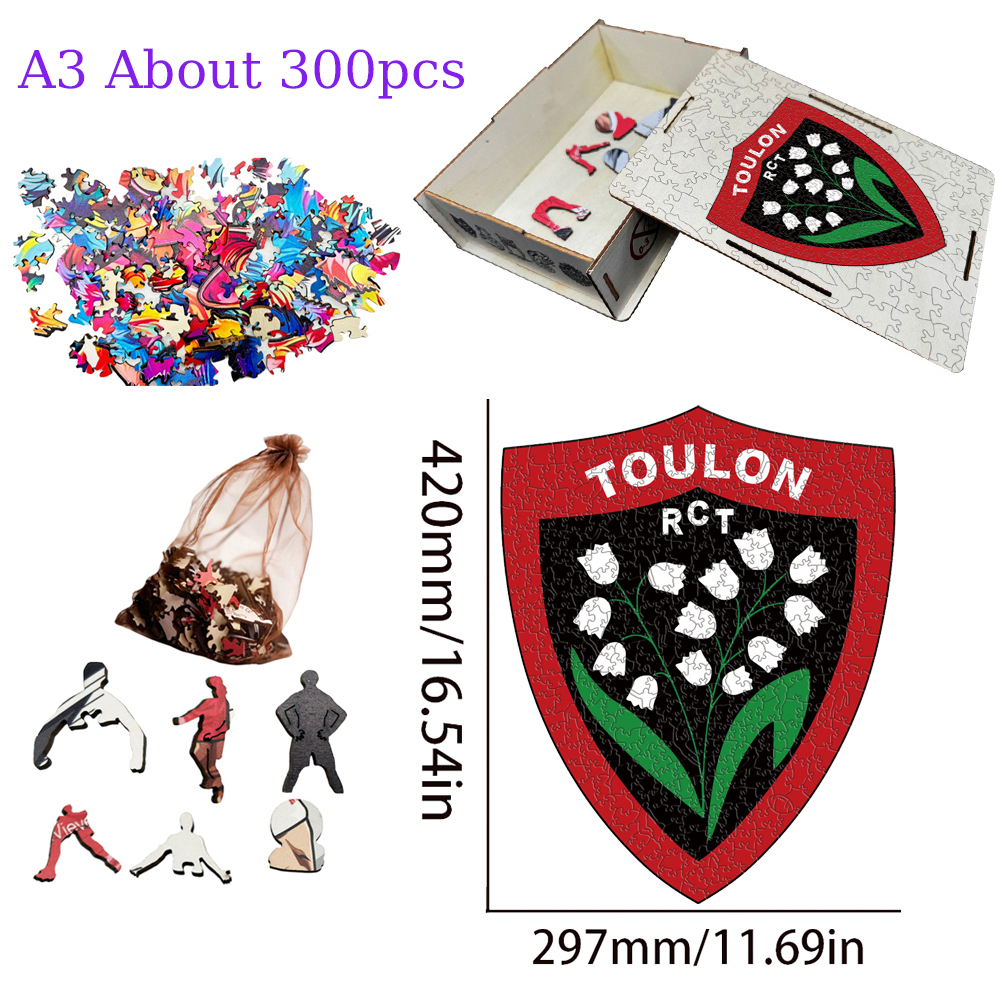 FRANCE,A.J.AUXERRE,ASSE,TOULOUSE FOOTBALL CLUB,Toulon FC--Football Club Wooden Puzzle