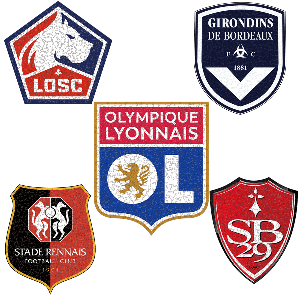 Olympique Lyonnais,Stade Brestois 29,Girondins de Bordeaux,LOSC Lille,Stade Rennais Football Club--Football Club Wooden Puzzle