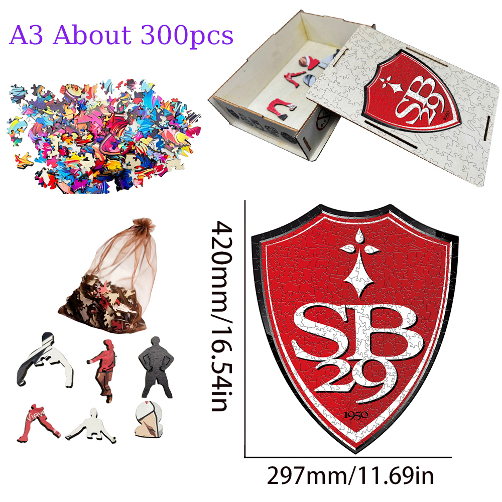 Olympique Lyonnais,Stade Brestois 29,Girondins de Bordeaux,LOSC Lille,Stade Rennais Football Club--Football Club Wooden Puzzle