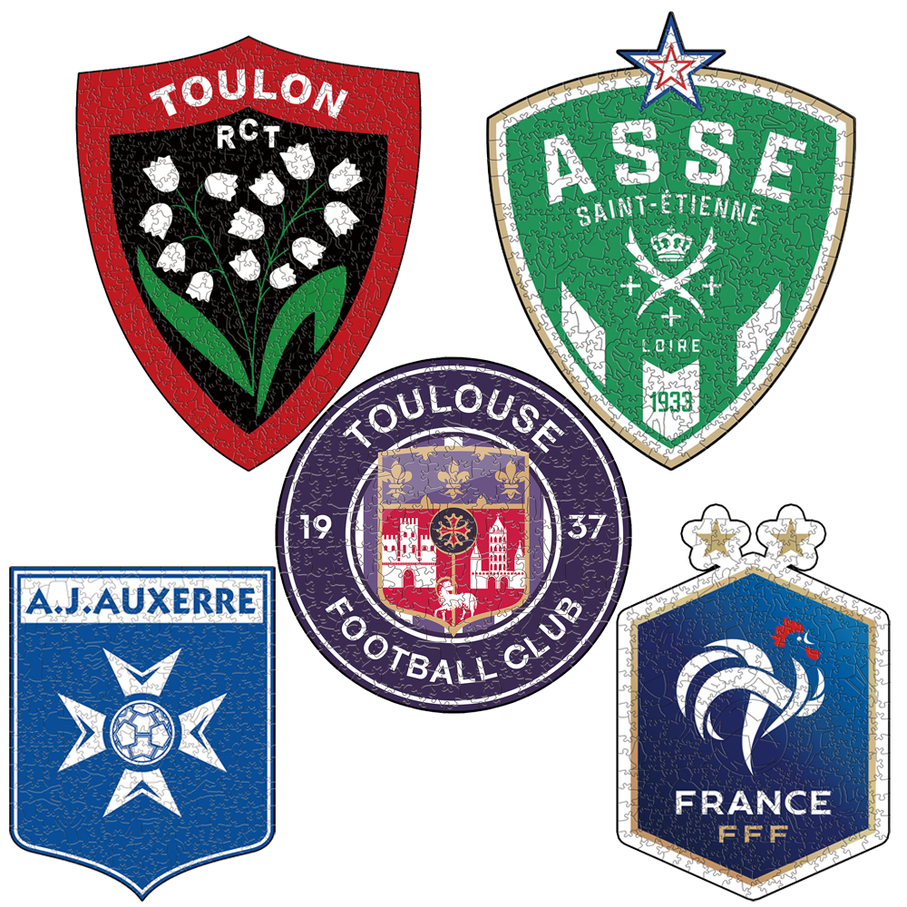 FRANCE,A.J.AUXERRE,ASSE,TOULOUSE FOOTBALL CLUB,Toulon FC--Football Club Wooden Puzzle