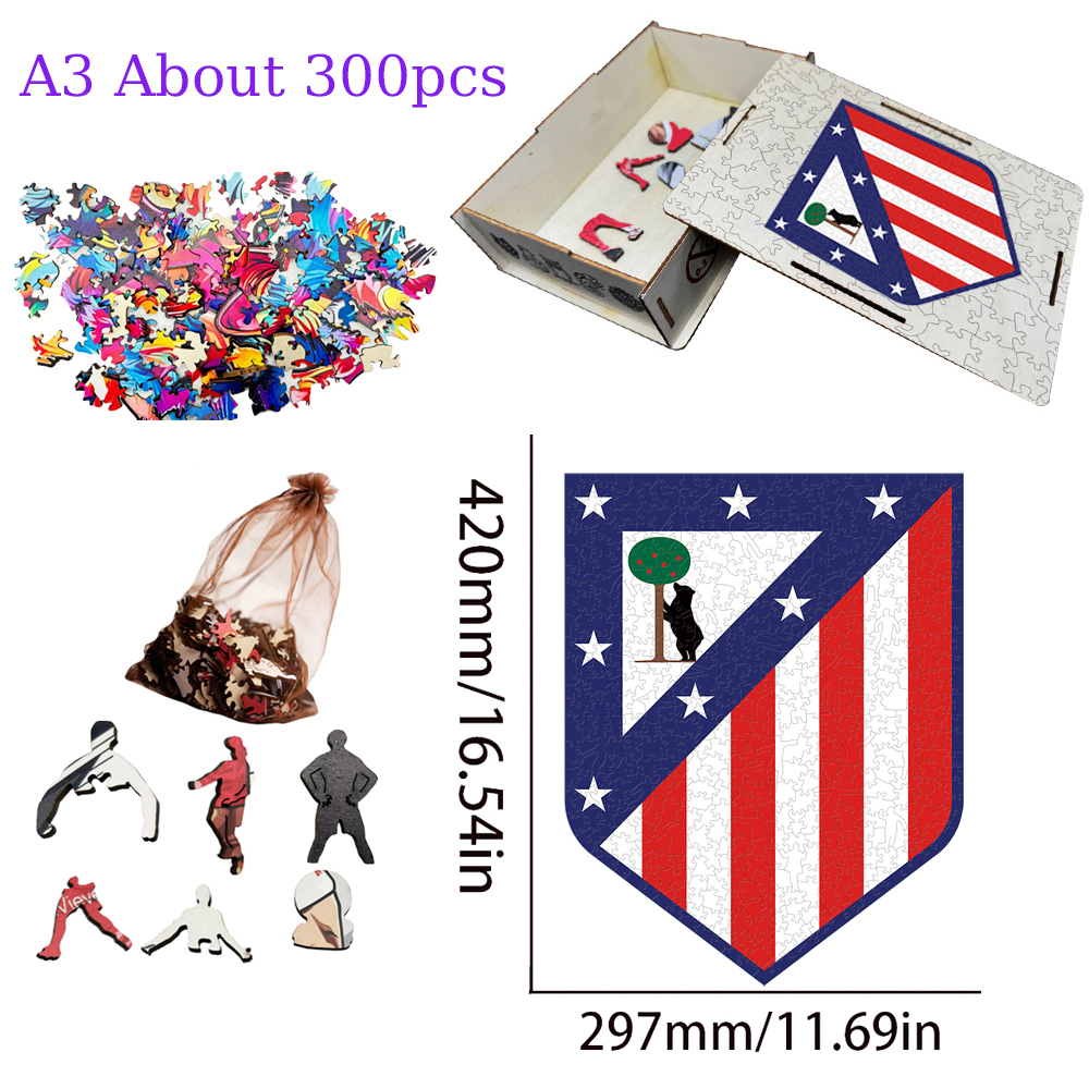 FC Bayern München,Deutscher Fussball - Bund,Atlético de Madrid,FC Barcelona,Real Madrid Club de Fútbol-Football Club Wooden Puzzle