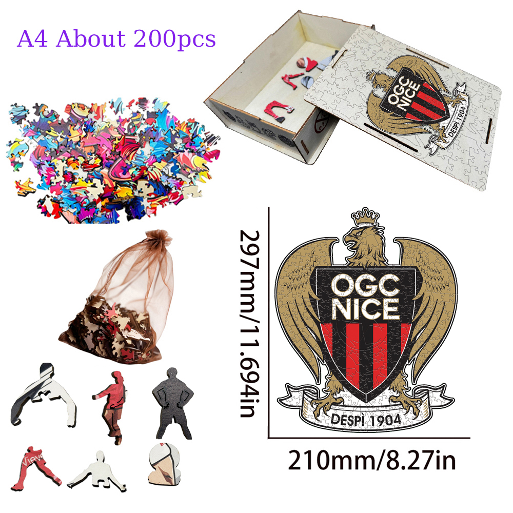 SCO Angers,Le Havre AC,Olympique de Marseille,Montpellier Hérault Sport Club,OGC Nice--Football Club Wooden Puzzle