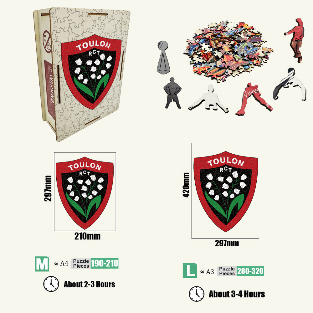 FRANCE,A.J.AUXERRE,ASSE,TOULOUSE FOOTBALL CLUB,Toulon FC--Football Club Wooden Puzzle