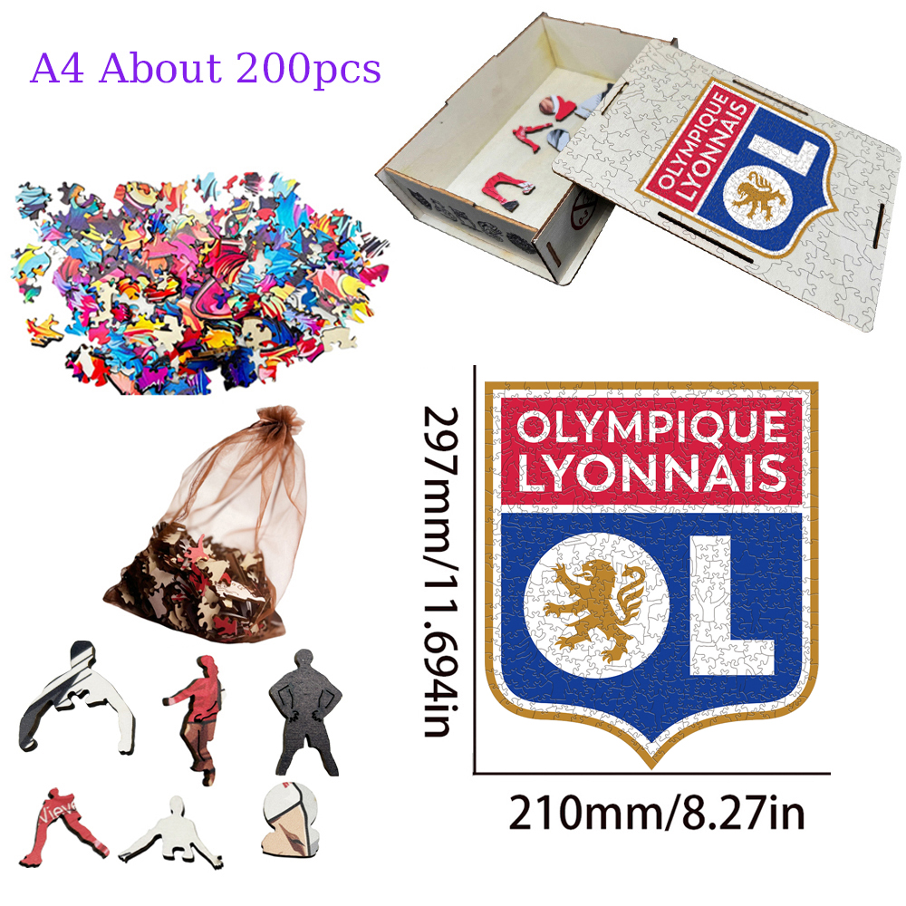 Olympique Lyonnais,Stade Brestois 29,Girondins de Bordeaux,LOSC Lille,Stade Rennais Football Club--Football Club Wooden Puzzle