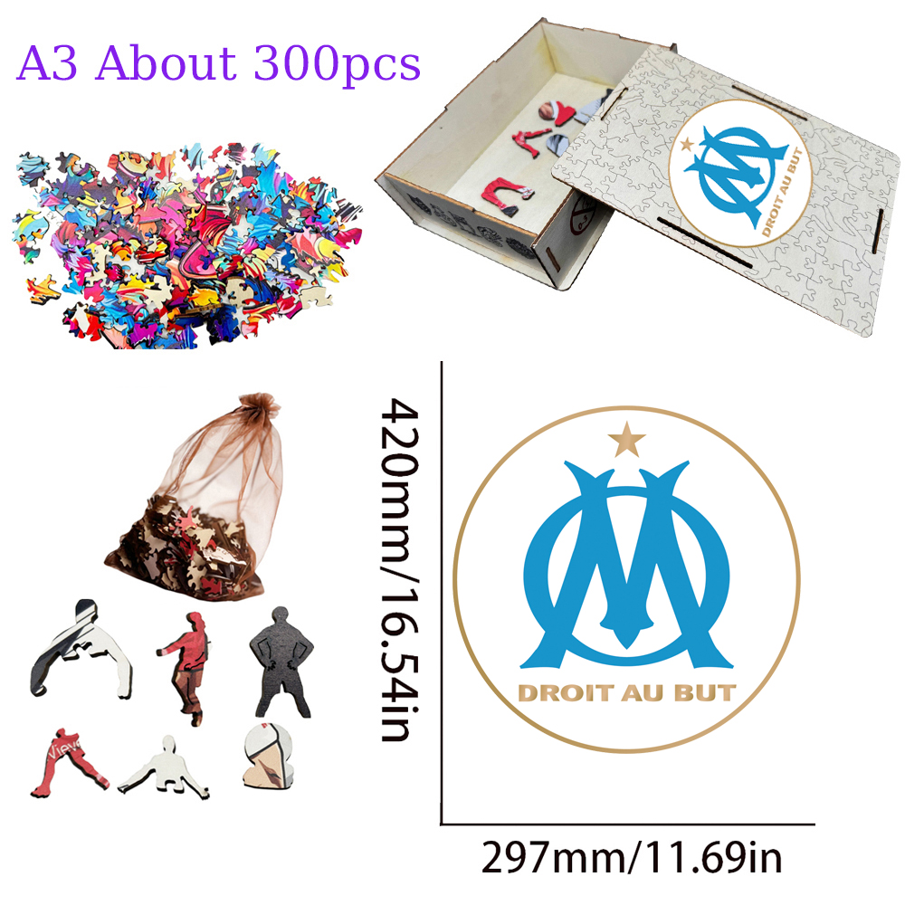 SCO Angers,Le Havre AC,Olympique de Marseille,Montpellier Hérault Sport Club,OGC Nice--Football Club Wooden Puzzle