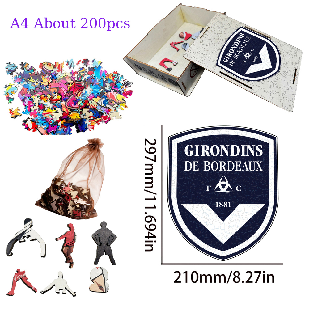 Olympique Lyonnais,Stade Brestois 29,Girondins de Bordeaux,LOSC Lille,Stade Rennais Football Club--Football Club Wooden Puzzle