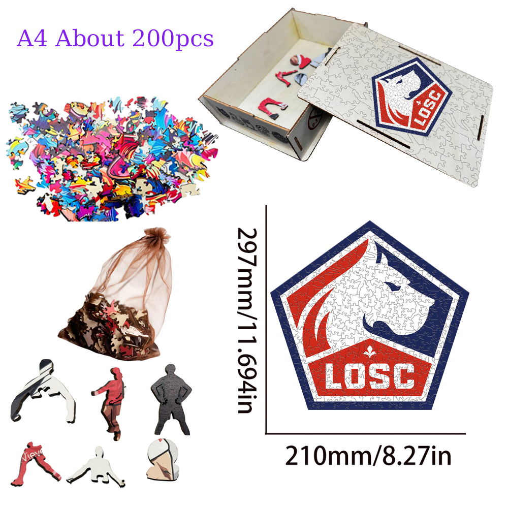 Olympique Lyonnais,Stade Brestois 29,Girondins de Bordeaux,LOSC Lille,Stade Rennais Football Club--Football Club Wooden Puzzle