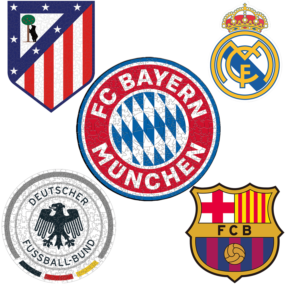 FC Bayern München,Deutscher Fussball - Bund,Atlético de Madrid,FC Barcelona,Real Madrid Club de Fútbol-Football Club Wooden Puzzle